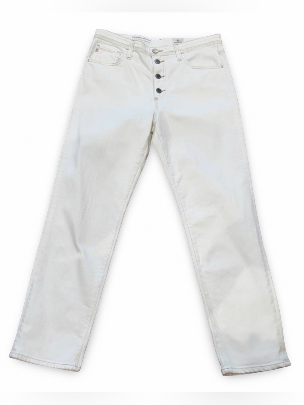 AG ISABELLE High Rise Straight Leg Crop Jeans White Denim Button Up 30
